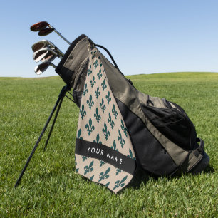 Fleur de Lis, Green on Beige, Royal, Your Name Golf Towel