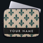 Fleur de Lis, Green on Beige, Royal, Your Name Laptop Sleeve<br><div class="desc">Elegant,  stylish and sophisticated pattern with green Fleur De Lis Pattern on beige background. Modern and trendy design,  perfect for the heraldry charge lover.</div>