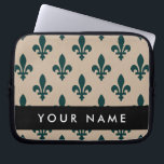Fleur de Lis, Green on Beige, Royal, Your Name Laptop Sleeve<br><div class="desc">Elegant,  stylish and sophisticated pattern with green Fleur De Lis Pattern on beige background. Modern and trendy design,  perfect for the heraldry charge lover.</div>
