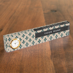 Fleur de Lis, Green on Beige, Royal, Your Name Nameplate