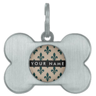Fleur de Lis, Green on Beige, Royal, Your Name Pet ID Tag