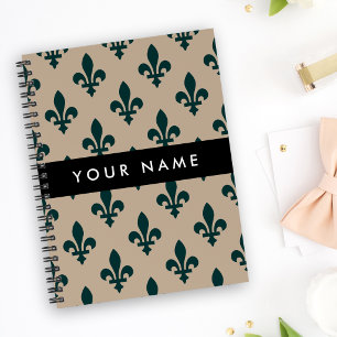 Fleur de Lis, Green on Beige, Royal, Your Name Planner