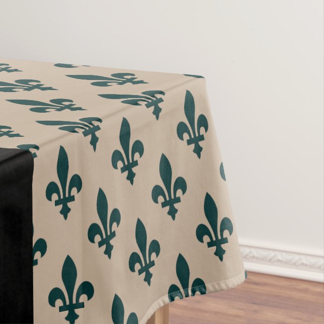 Fleur de Lis, Green on Beige, Royal, Your Name Tablecloth (In Situ)