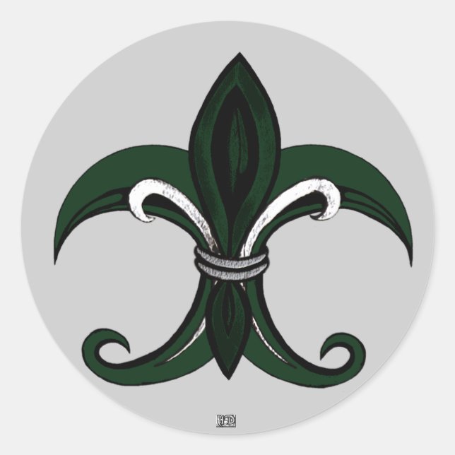 Fleur de lis Green/silver Classic Round Sticker (Front)