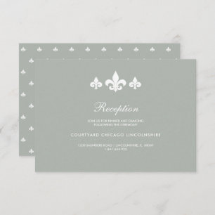 Fleur-de-lis Grey White Wedding Reception Card
