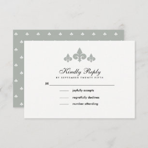 Fleur-de-lis Grey White Wedding RSVP Cards