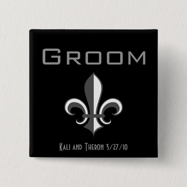 fleur de lis groom grey 15 cm square badge (Front)
