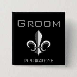 fleur de lis groom grey 15 cm square badge