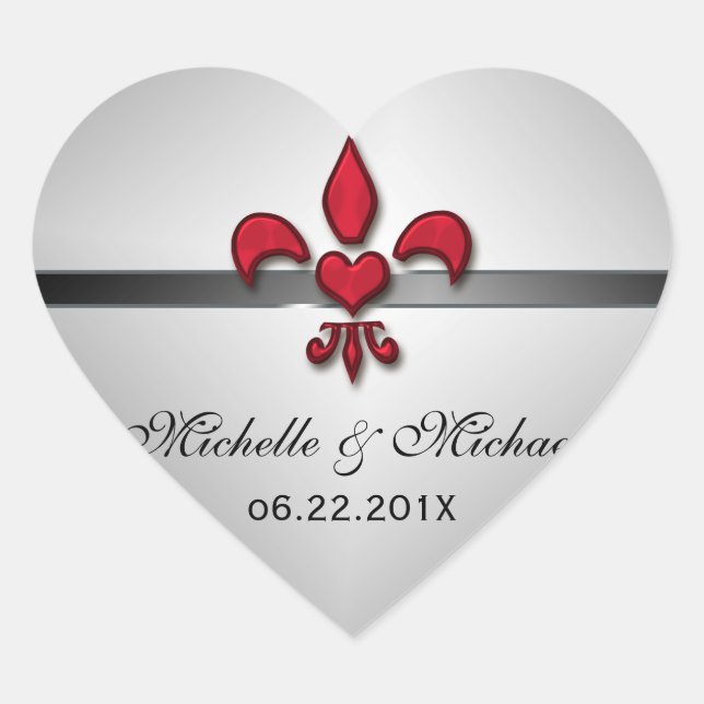 Fleur de Lis Heart Wedding Sticker (Front)