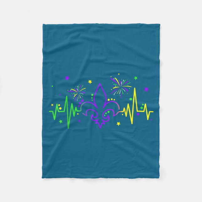 Fleur De Lis Heartbeat Nurse Mardi Gras Carnival M Fleece Blanket (Front)