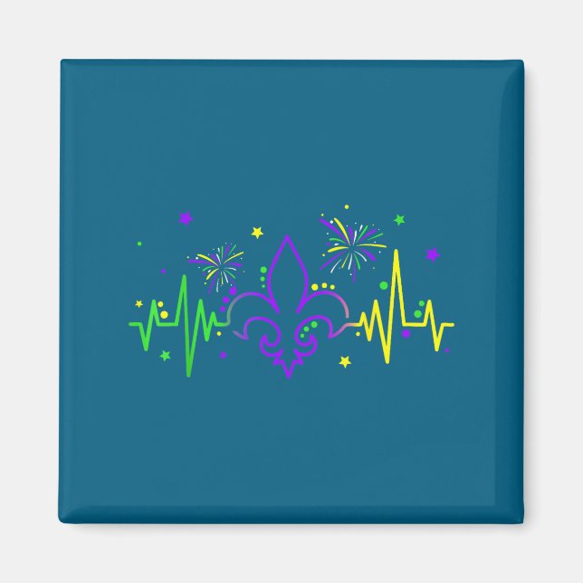 Fleur De Lis Heartbeat Nurse Mardi Gras Carnival M Magnet (Front)
