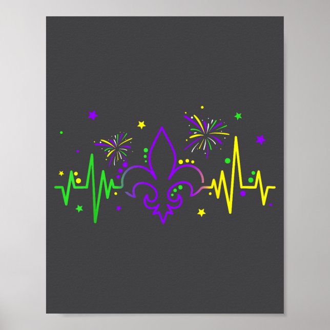 Fleur De Lis Heartbeat Nurse Mardi Gras Carnival M Poster (Front)