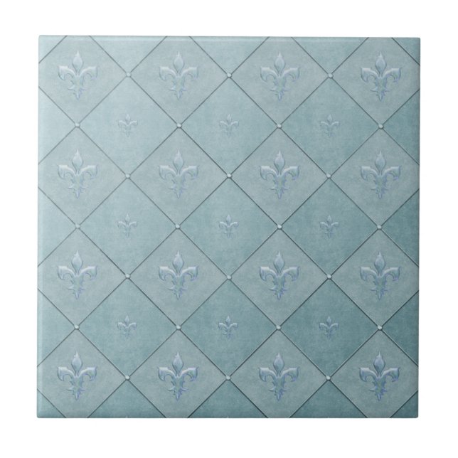 Fleur De Lis in Aqua Tile (Front)