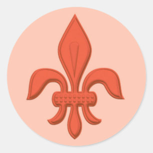 Fleur de Lis in Deep and Pastel Coral Orange Classic Round Sticker