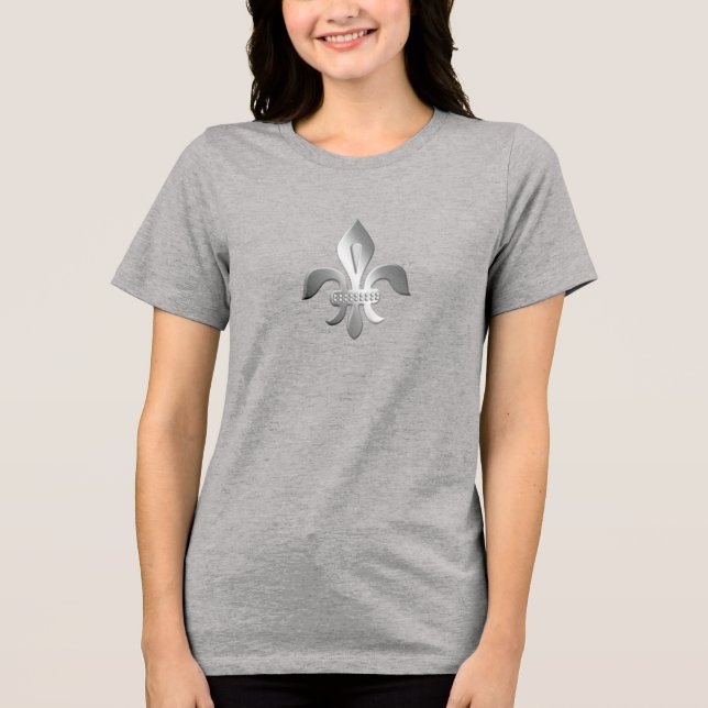 Fleur de Lis in Faux Metallic Silver Tri-Blend Shirt (Front)