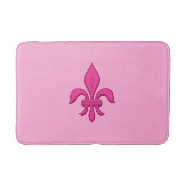 Fleur de Lis in Fuchsia Pink on Light Pink Bath Mat (Front)