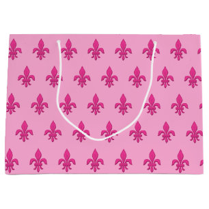 Fleur de Lis in Fuchsia Pink on Light Pink Large Gift Bag
