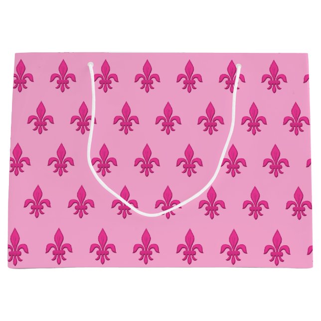 Fleur de Lis in Fuchsia Pink on Light Pink Large Gift Bag (Front)