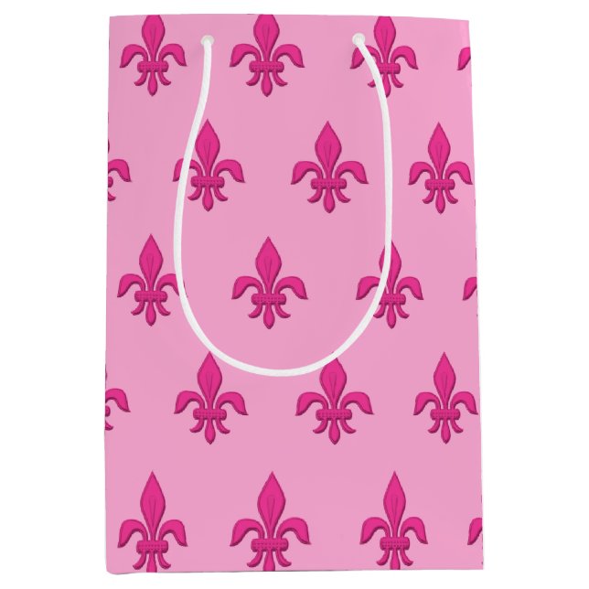 Fleur de Lis in Fuchsia Pink on Light Pink Medium Gift Bag (Front)