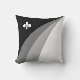 Fleur de lis in grey, black & white waves cushion