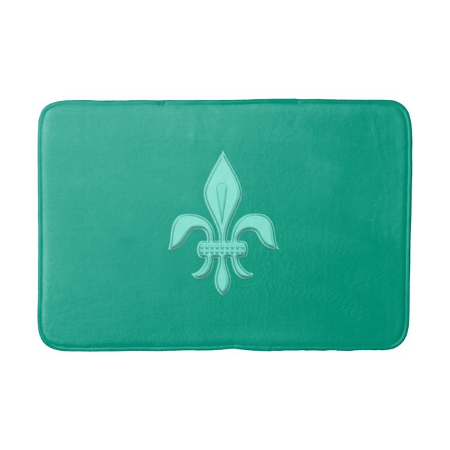 Fleur de Lis in Light Aqua on Turquoise Bath Mat (Front)