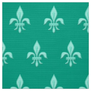 Fleur de Lis in Light Aqua on Turquoise Fabric