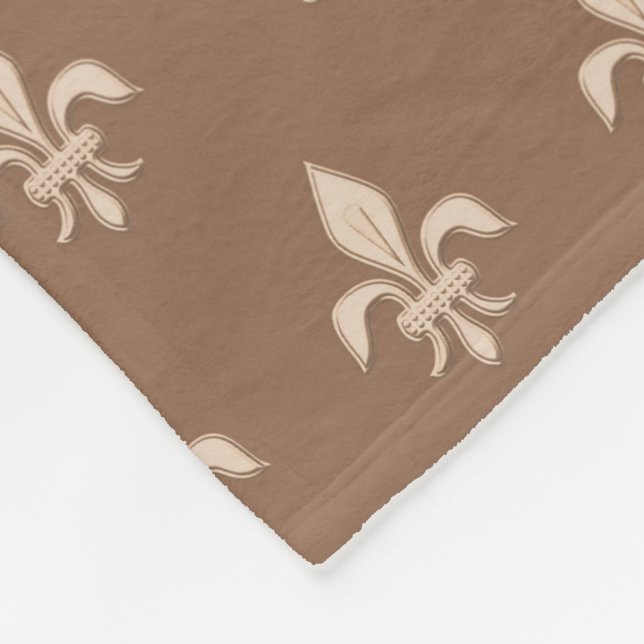 Fleur de Lis in Light Beige on Taupe Tan Fleece Blanket (Corner)