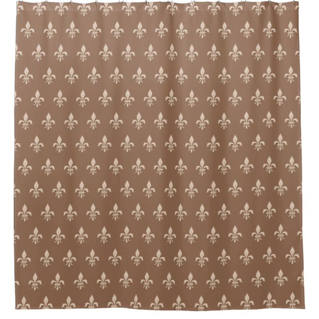 Fleur de Lis in Light Beige on Taupe Tan Shower Curtain (Front)