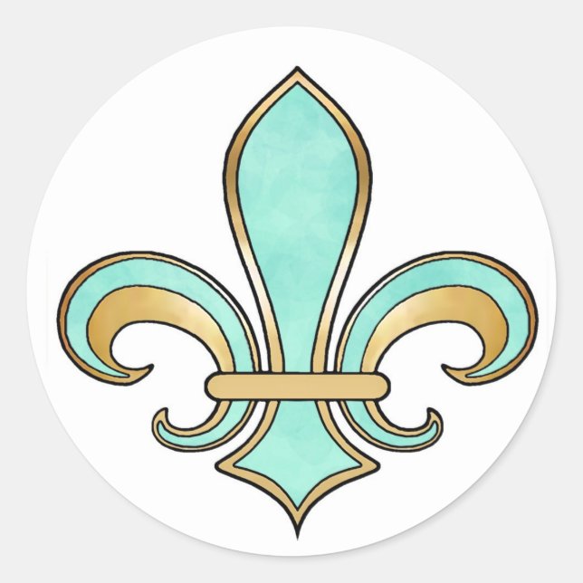 Fleur de Lis in solid colour  - Turquoise Aqua Classic Round Sticker (Front)