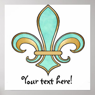 Fleur de Lis in solid colour  - Turquoise Aqua Poster