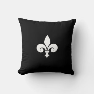 Fleur de Lis in White on Black Cushion