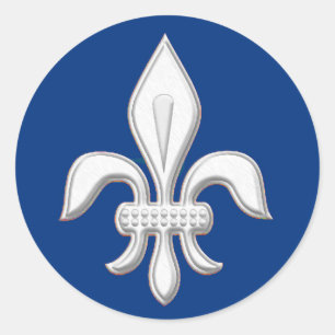 Fleur de Lis in White on Deep Cobalt Blue Classic Round Sticker