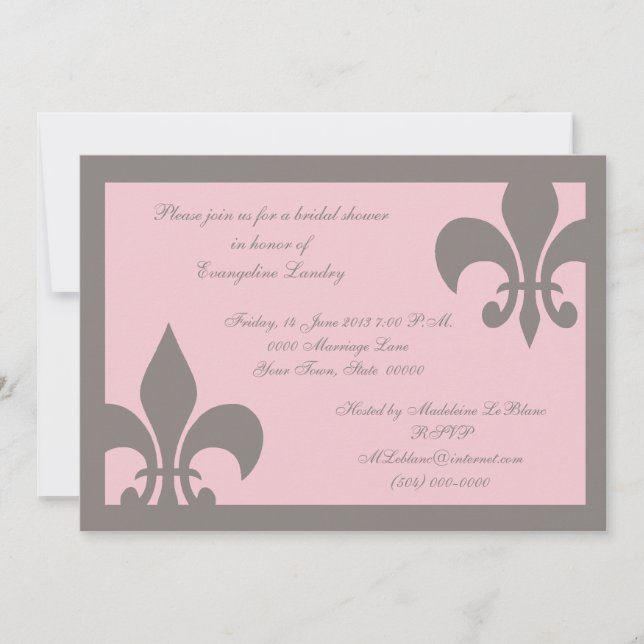Fleur de Lis Invitations Grey and Light Pink (Front)