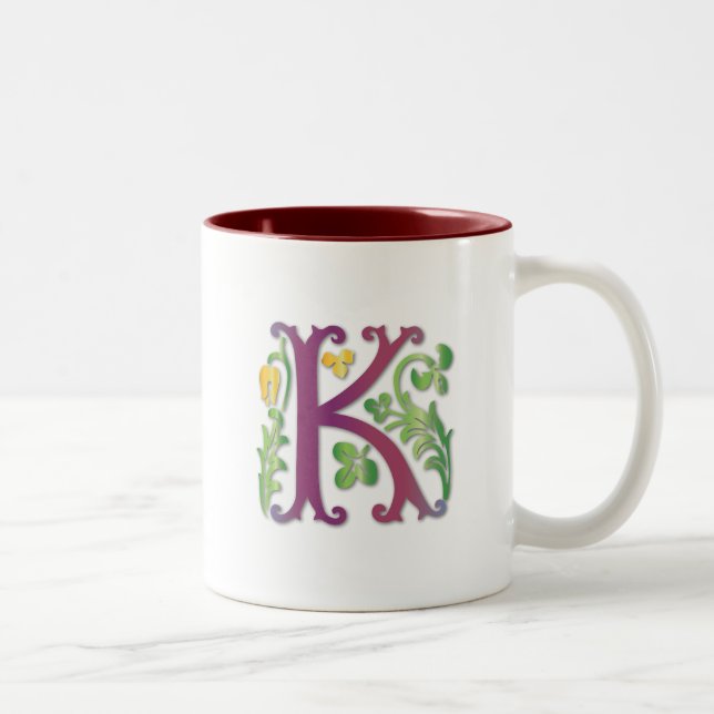 Fleur-de-lis K Monogram Two-Tone Coffee Mug (Right)