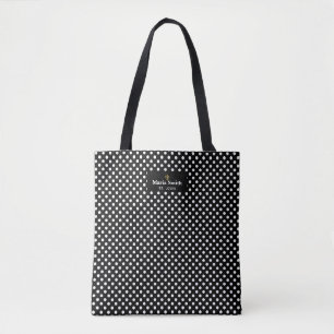 Fleur de Lis Label w/Black & White Polka Dots Tote Bag