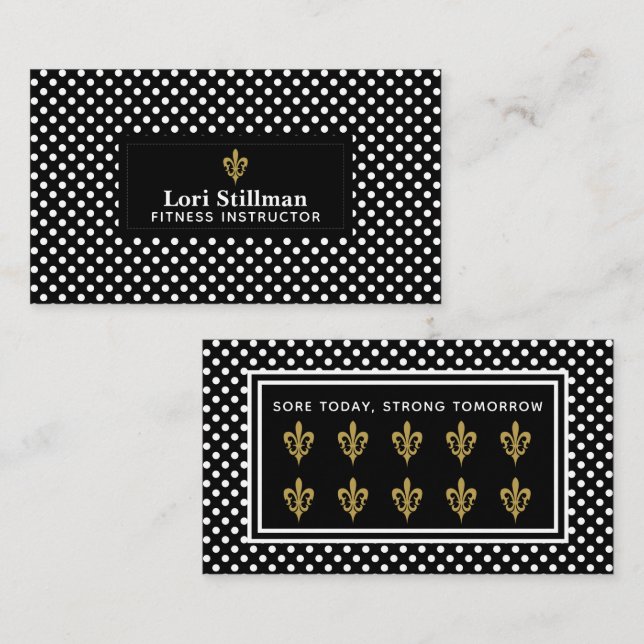Fleur De Lis Label With White Polka Dots Business Card (Front/Back)