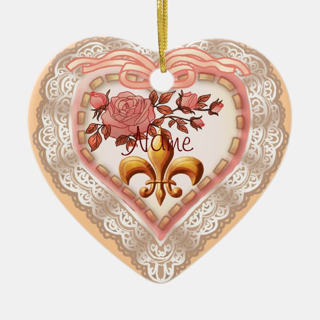 Fleur De Lis Lacy Heart custom ornaments (Front)