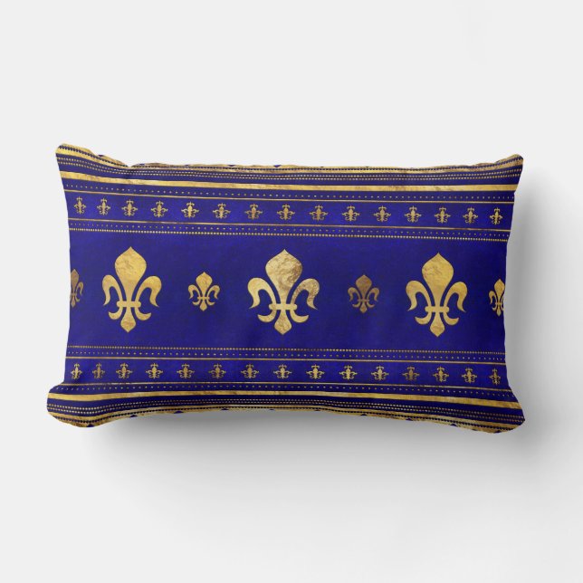 Fleur-de-lis  - Lapis Lazuli and Gold Lumbar Cushion (Front)