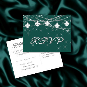Fleur de Lis Lights   Bold Green Themed Response Invitation Postcard