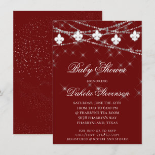 Fleur de Lis Lights   Burgundy Red Baby Shower Invitation