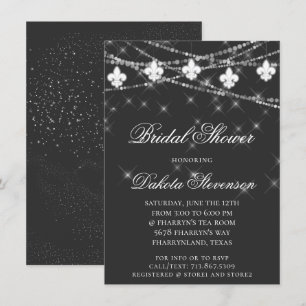 Fleur de Lis Lights   Charcoal Grey Bridal Shower Invitation
