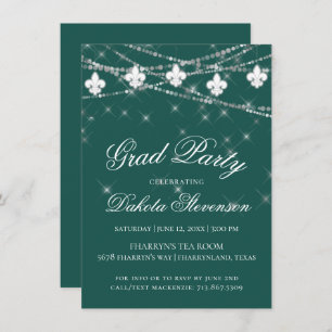 Fleur de Lis Lights Green Theme Graduation Party Invitation