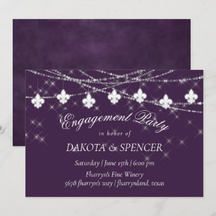 Fleur de Lis Lights   Purple Moody Engagement Invitation