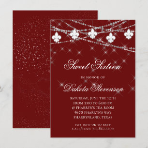 Fleur de Lis Lights   Red Theme Sweet 16 Party Invitation