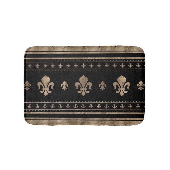 Fleur-de-lis Luxury ornament - black and gold Bath Mat (Front)