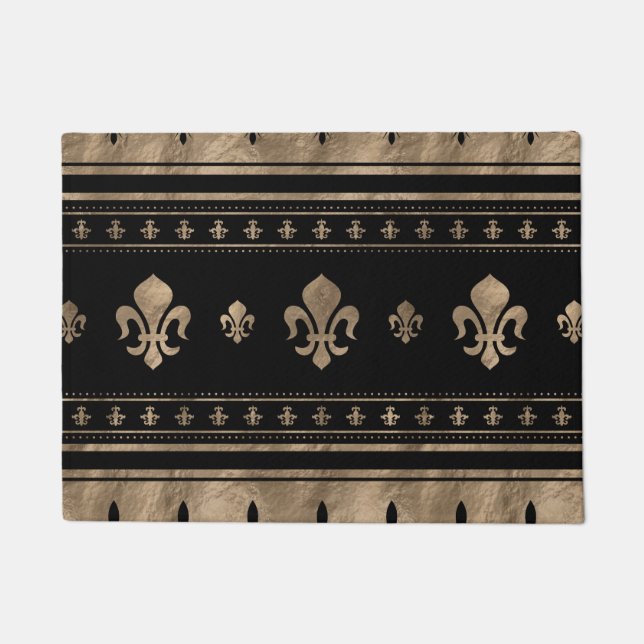 Fleur-de-lis Luxury ornament - black and gold Doormat (Front)