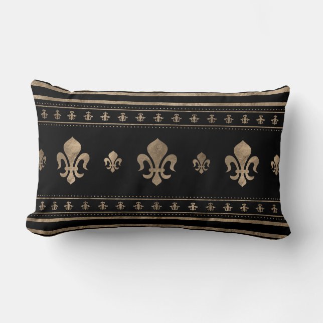 Fleur-de-lis Luxury ornament - black and gold Lumbar Cushion (Front)