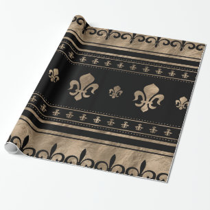 Fleur-de-lis Luxury ornament - black and gold Wrapping Paper