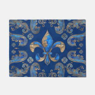 Fleur-de-lis luxury ornament - blue marble doormat