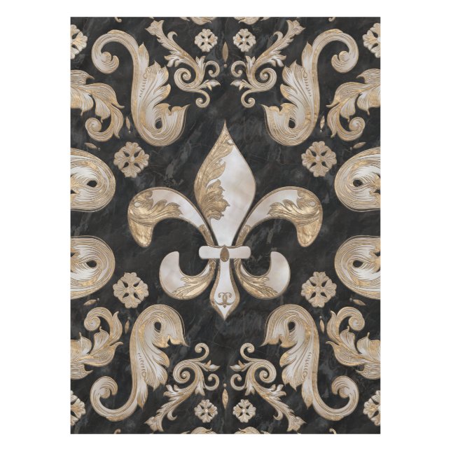 Fleur-de-lis luxury ornament - Pearl and Marble Tablecloth (Front)